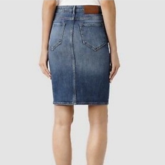 All Saints Goat Leather Trimmed Pocket Button Up Blue Denim Jeans Skirt 10 US - Picture 3 of 7